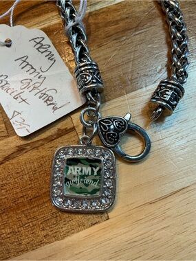 Army Girlfriend Camouflage Charm Bracelet - Silver Tone